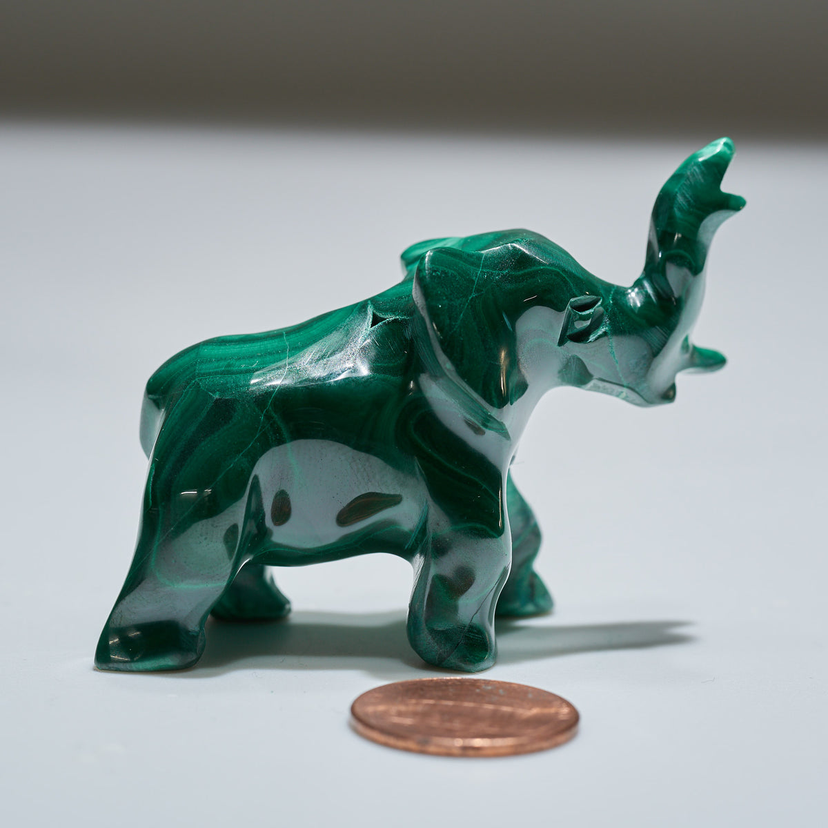 0.13 lb Carved Malachite Elephant