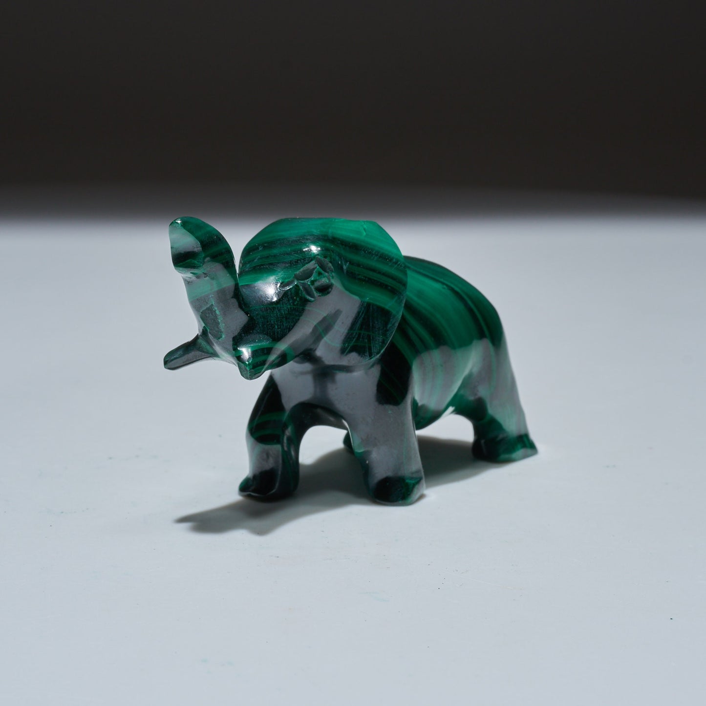 0.26 LB Carved Malachite Elephant