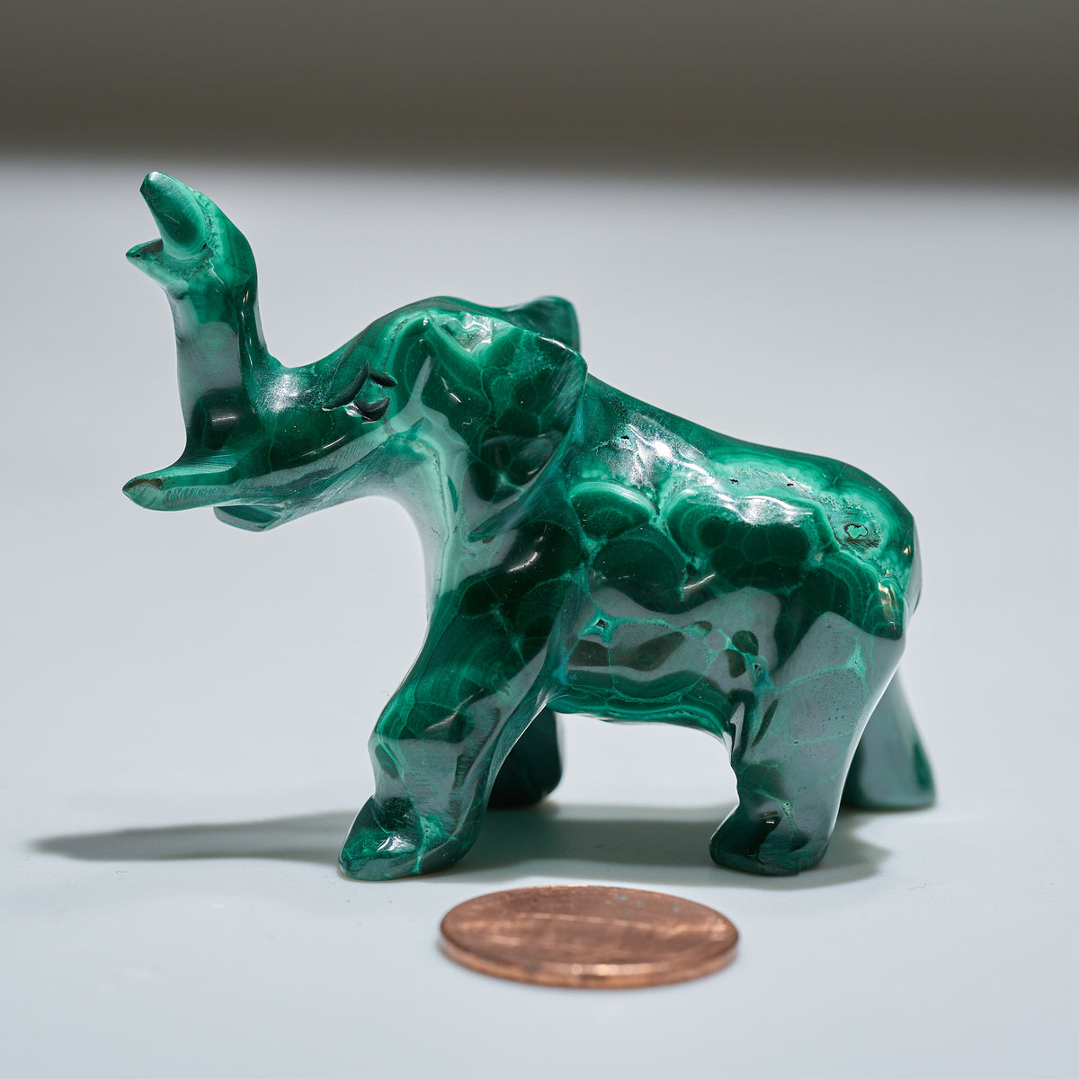 0.13 lb Carved Malachite Elephant