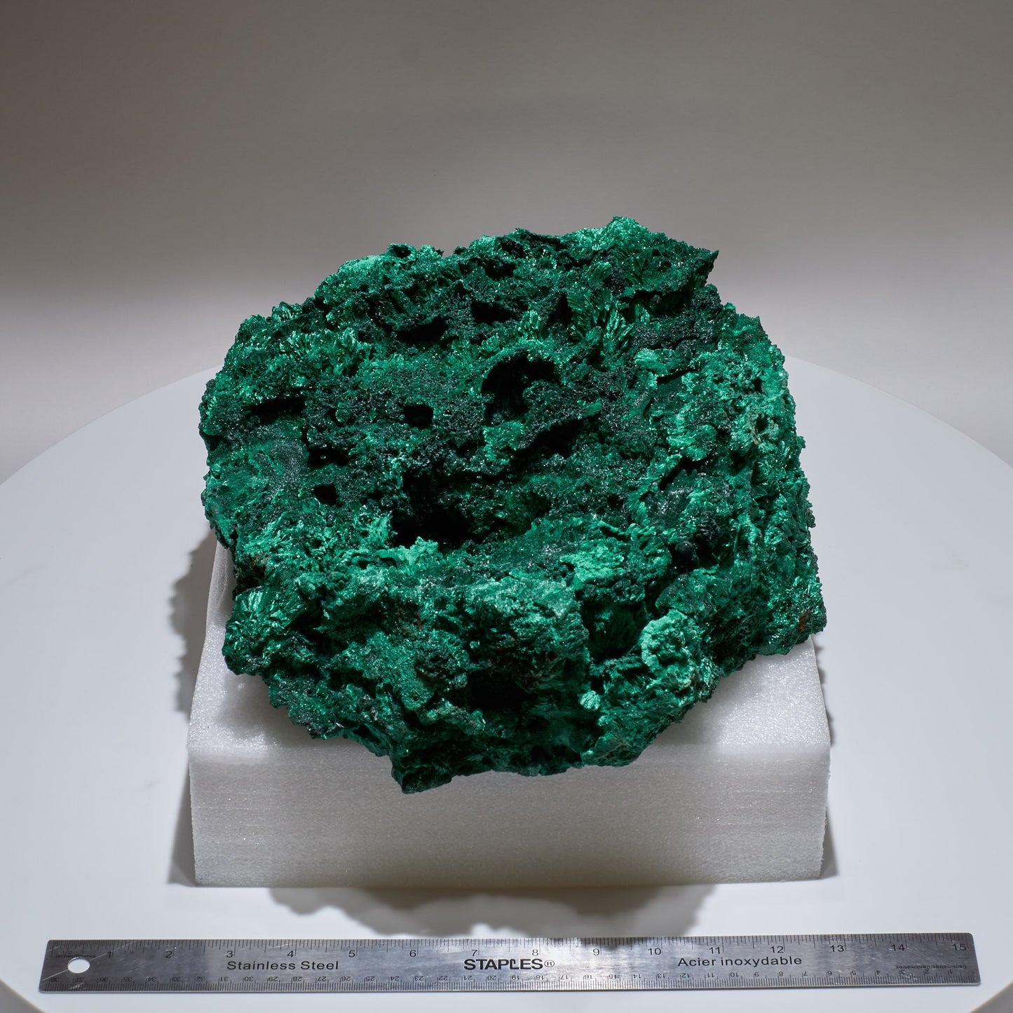 20.23 LB, 12.99 Inches GIGANTIC Cabinet Museum Geode Chatoyant Fibrous Malachite Specimen (The Mammoth)