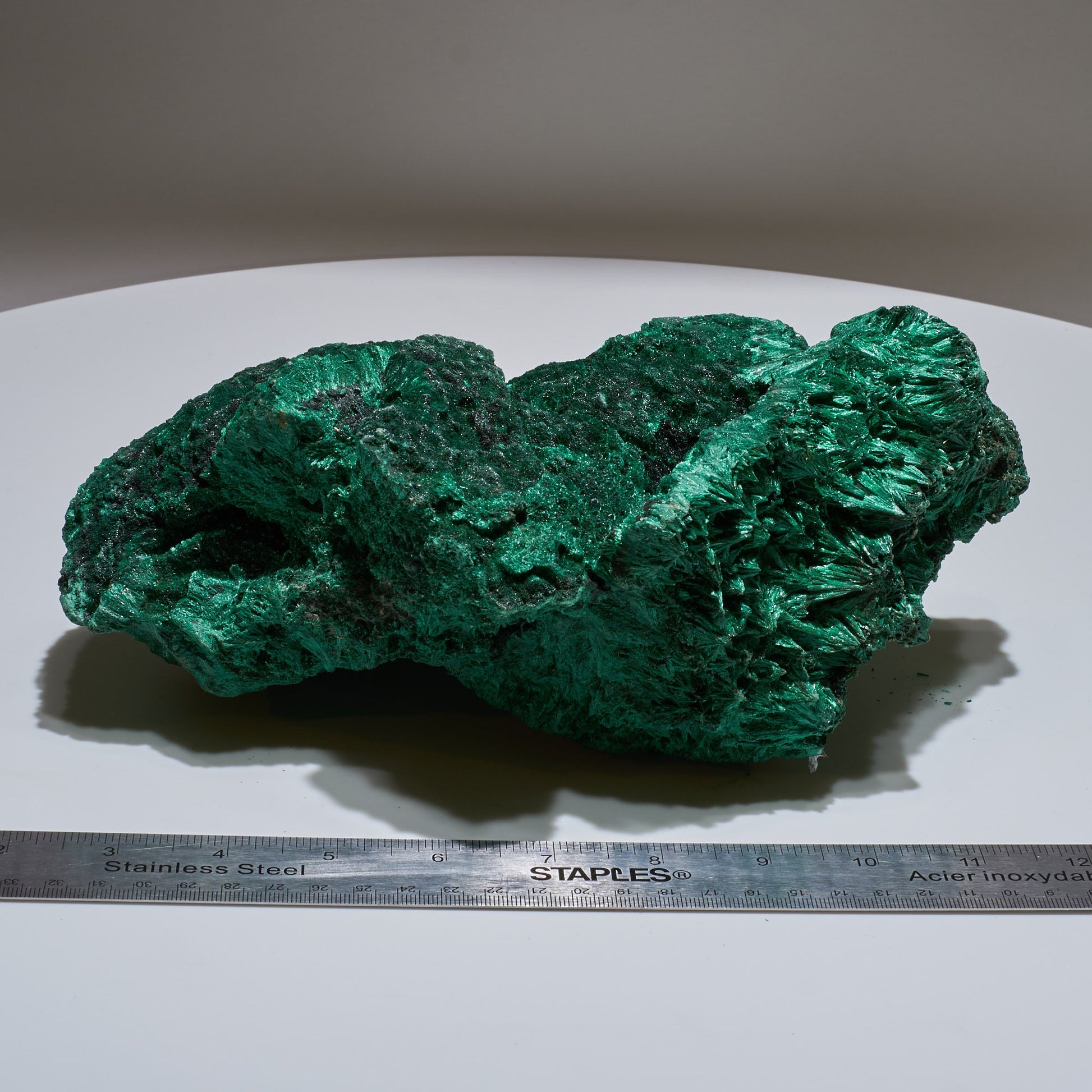 7.48 LB, 10.23 Inches LARGE Cabinet Museum Piece Chatoyant Fibrous Malachite Specimen