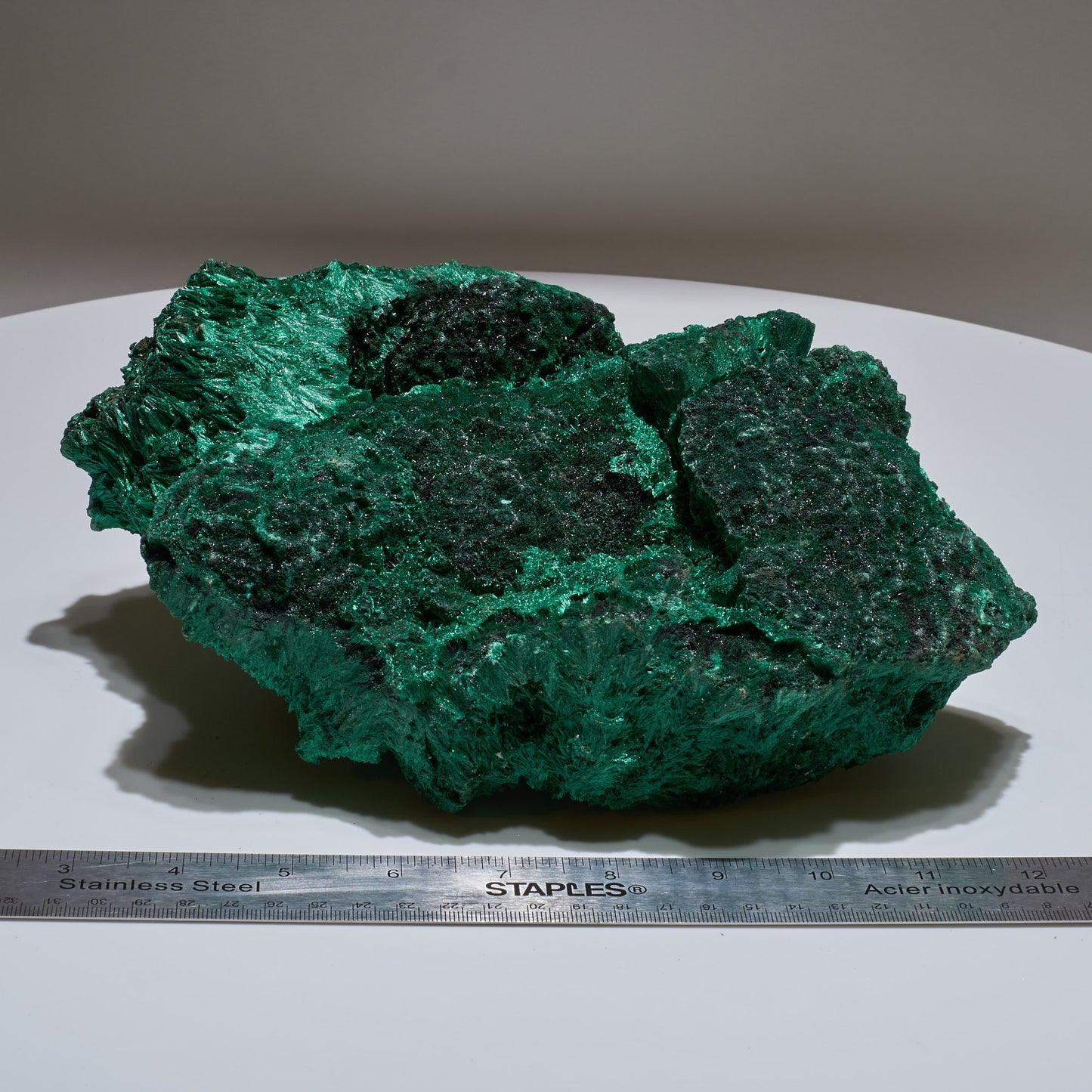 7.48 LB, 10.23 Inches LARGE Cabinet Museum Piece Chatoyant Fibrous Malachite Specimen