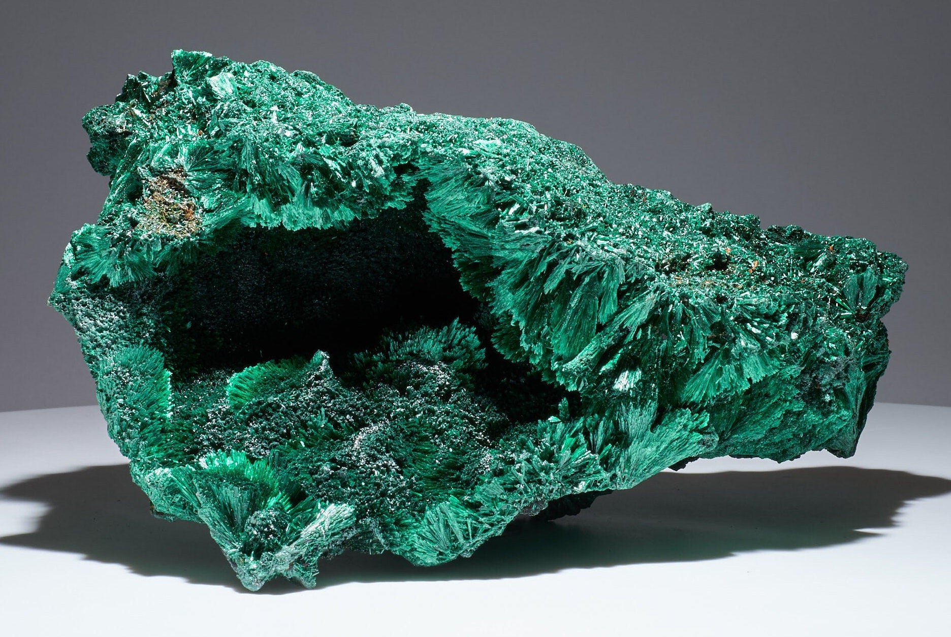 7.29 LB, 9.84 Inches Cabinet Museum Geode Chatoyant Fibrous Malachite Specimen ( The CAVE )