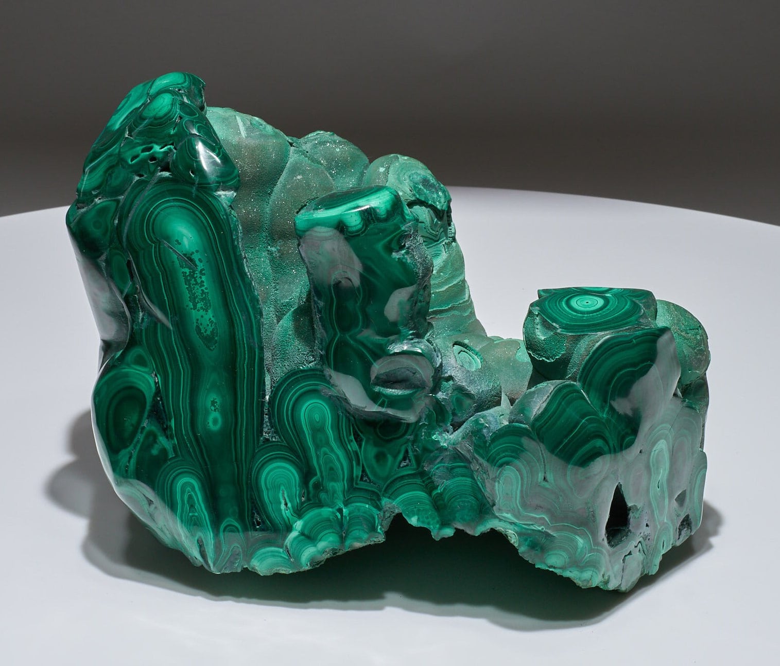 10.2 LB Half Natural Half Polished Stalactite Malachite Freeform "The Hand Of God"