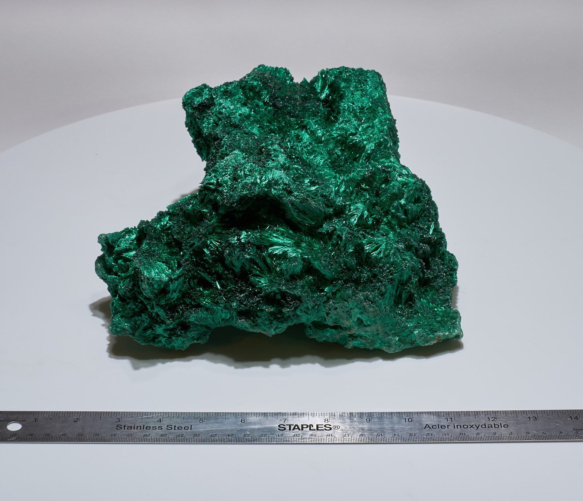 12.46 LB, 11.41 Inches LARGE Cabinet Museum Piece Chatoyant Fibrous Malachite Specimen