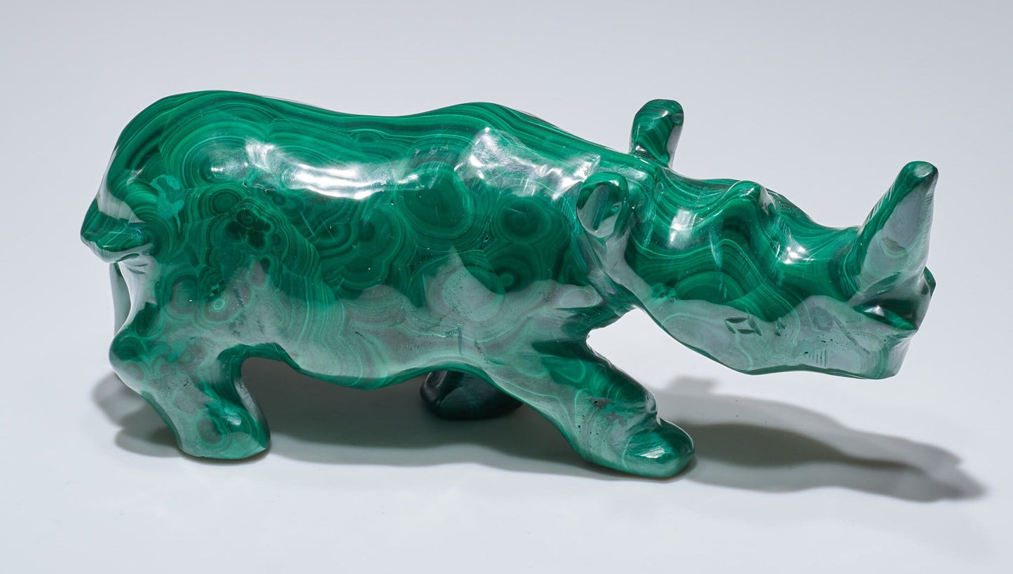 2.23 LB Carved Malachite Rhinoceros