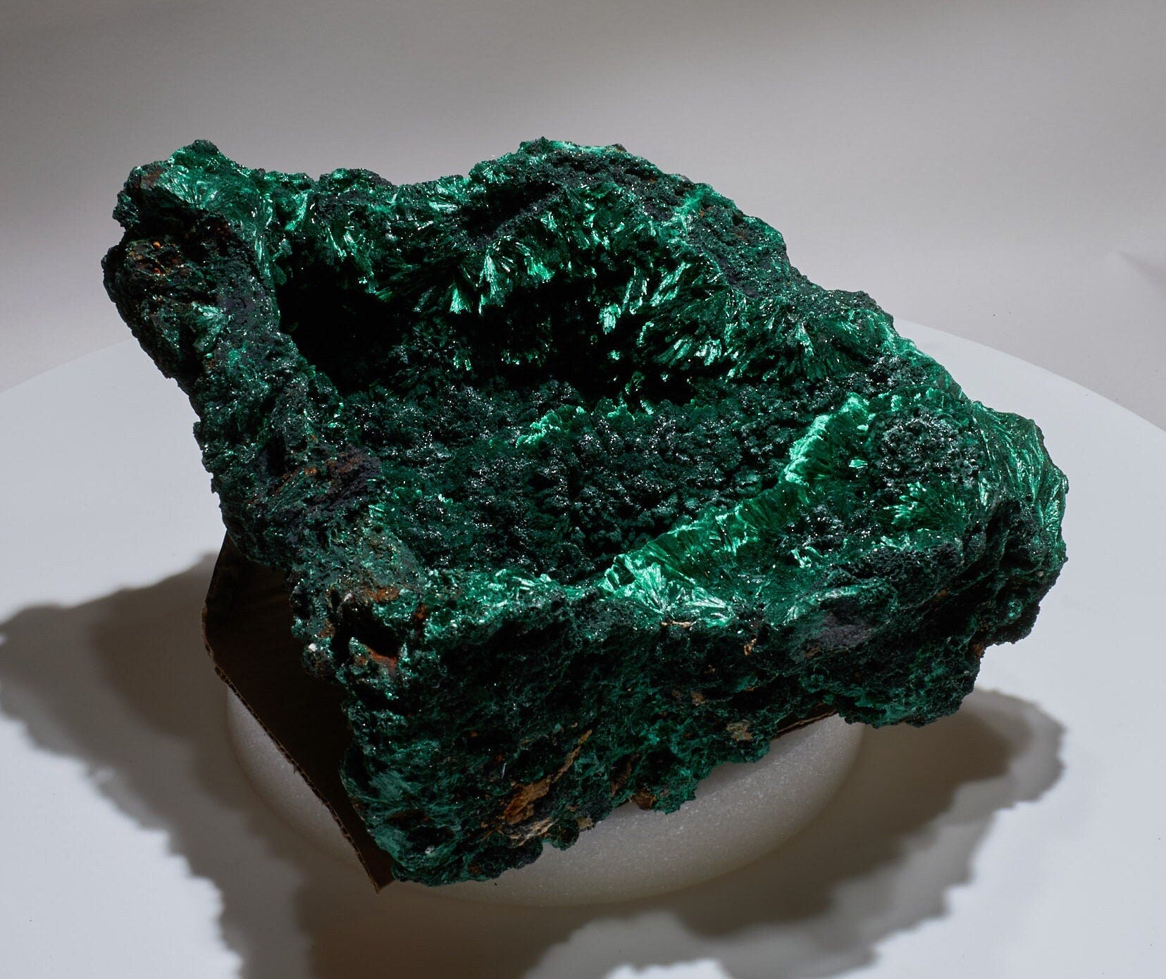 21.78 LB, 13.38 Inches GIGANTIC Cabinet Museum Geode Chatoyant Fibrous Malachite Specimen "The Super Bowl"