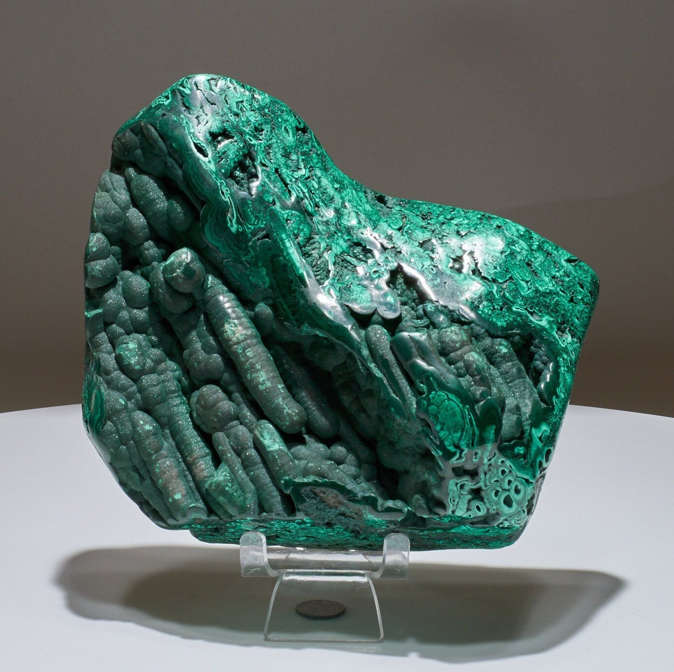 5.88 LB Half Natural Half Polished Stalactite Malachite Freeform