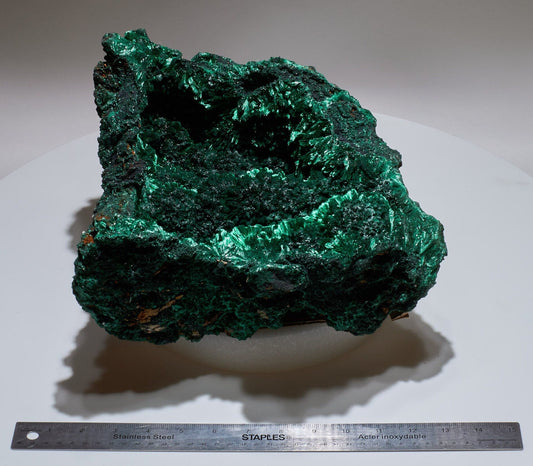 21.78 LB, 13.38 Inches GIGANTIC Cabinet Museum Geode Chatoyant Fibrous Malachite Specimen "The Super Bowl"