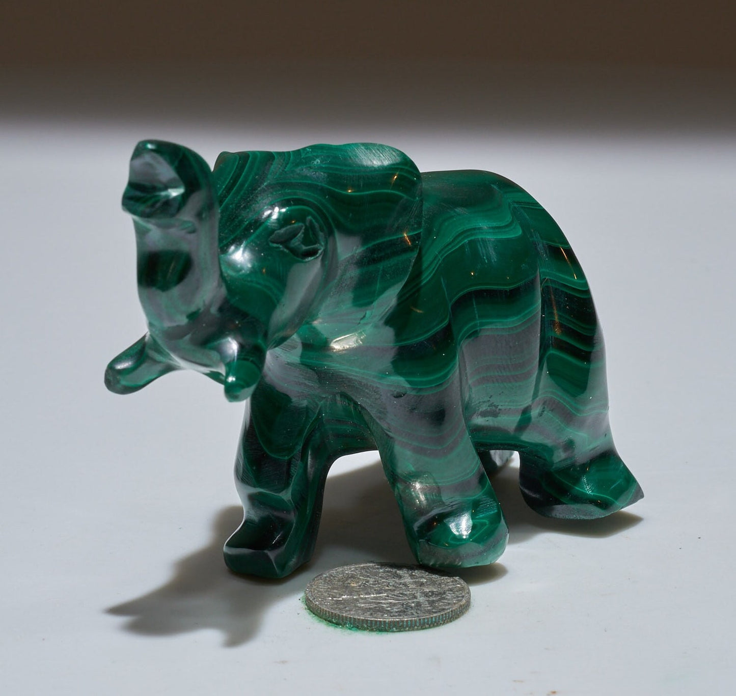 0.33 LB Carved Malachite Elephant