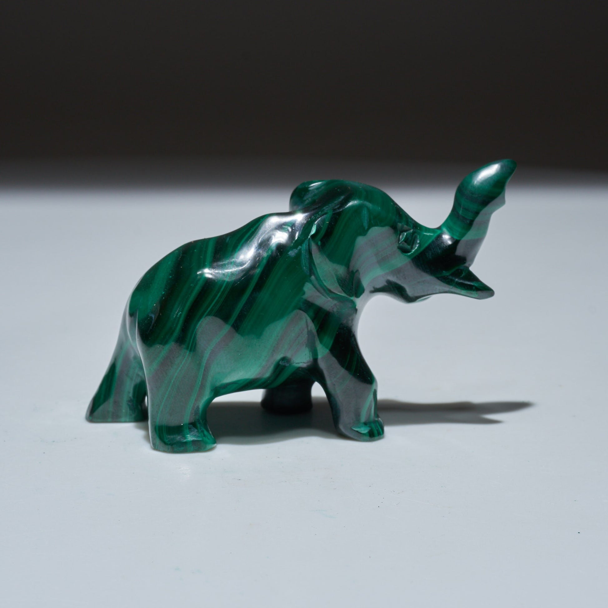 0.26 LB Carved Malachite Elephant