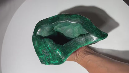 6.65 LB, 7.48 Inches Cabinet Malachite Geode Half Natural Half Polished