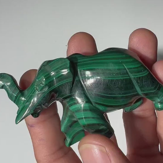 0.26 LB Carved Malachite Elephant