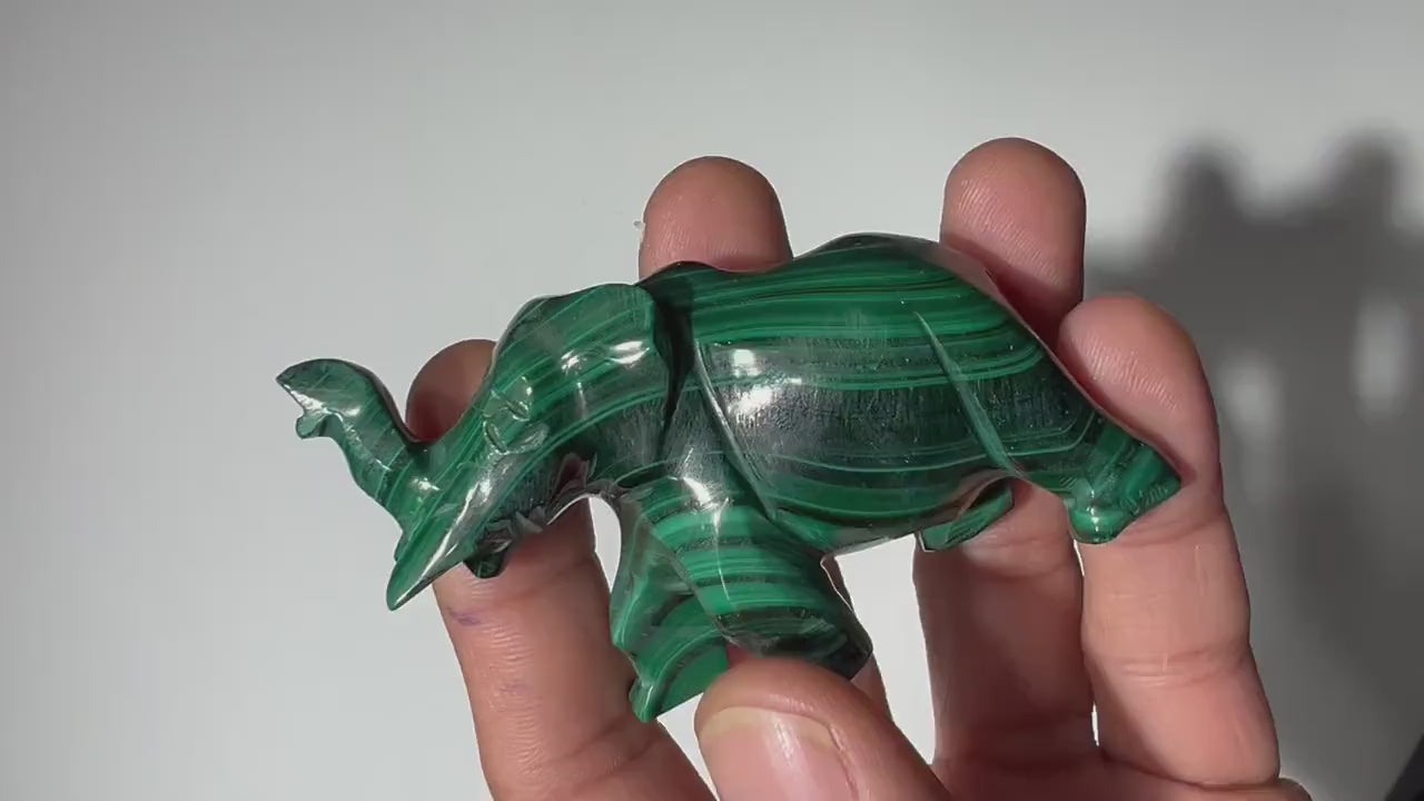 0.26 LB Carved Malachite Elephant