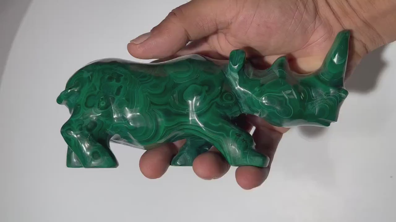 2.23 LB Carved Malachite Rhinoceros