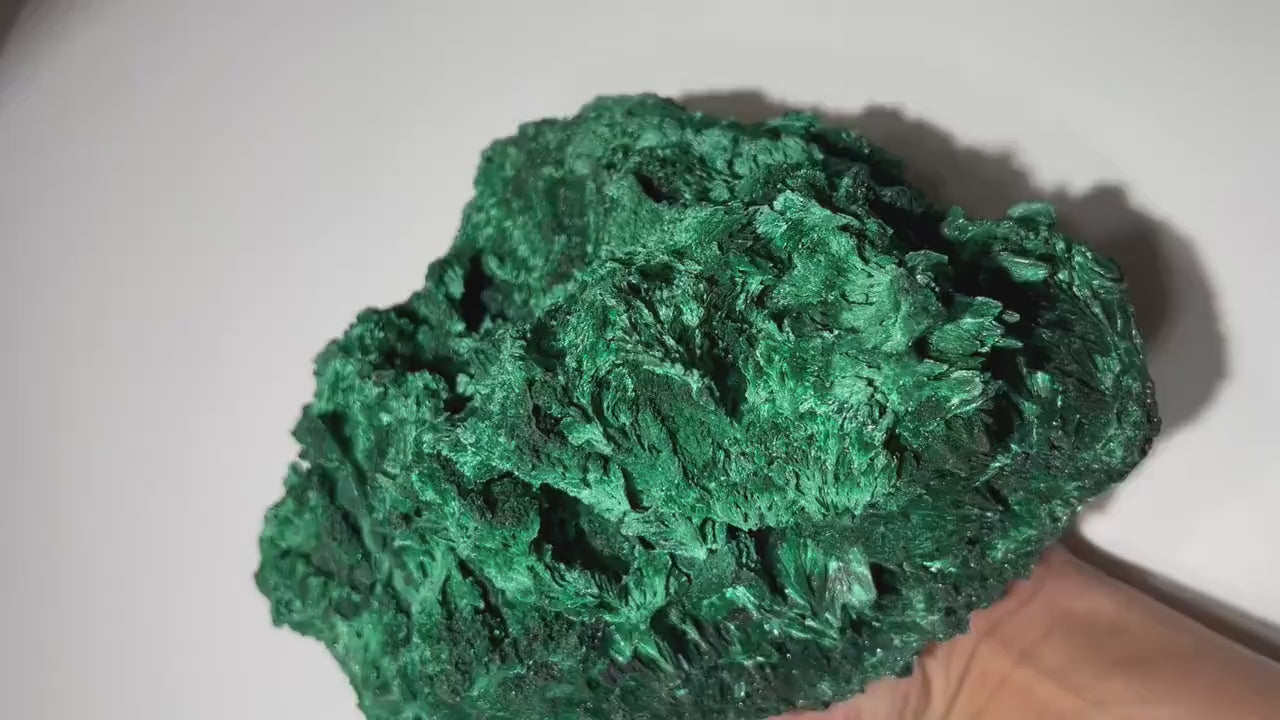 6.92 LB, 9 inches LARGE Cabinet Museum Piece Chatoyant Fibrous Malachite Specimen ( The Mountain )