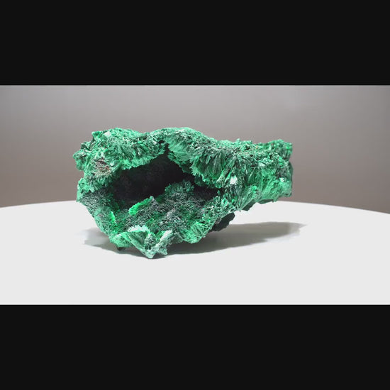 7.29 LB, 9.84 Inches Cabinet Museum Geode Chatoyant Fibrous Malachite Specimen ( The CAVE )